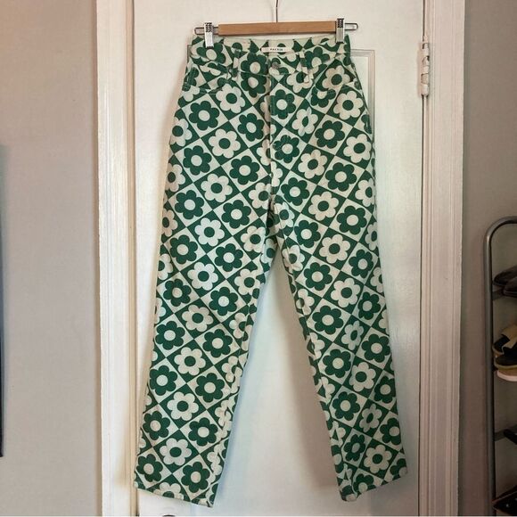 PacSun Eco Flower Green/White Checkerboard High Rise Straight Jeans Size 26 - Picture 1 of 5